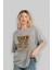 Tiger Ön Baskılı Gri Oversize T-Shirt Unisex Erkek Kadın Bisiklet Yaka 4