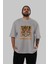 Tiger Ön Baskılı Gri Oversize T-Shirt Unisex Erkek Kadın Bisiklet Yaka 5