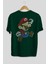 Mario Bros Arka Baskılı Zümrüt Yeşili Oversize T-Shirt Unisex Erkek Kadın Bisiklet Yaka 2
