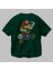 Mario Bros Arka Baskılı Zümrüt Yeşili Oversize T-Shirt Unisex Erkek Kadın Bisiklet Yaka 3