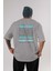 Brooklyn New York City Arka Baskılı Gri Oversize T-Shirt Unisex Erkek Kadın Bisiklet Yaka 1