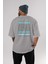 Brooklyn New York City Arka Baskılı Gri Oversize T-Shirt Unisex Erkek Kadın Bisiklet Yaka 4