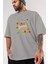 Love Yourself Yazılı Ön Baskılı Gri Oversize T-Shirt Unisex Erkek Kadın Bisiklet Yaka 3