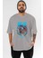 Jinbei Anime Ön Baskılı Gri Oversize T-Shirt %100 Pamuk Erkek Kadın 1