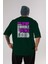 Stay Hustle Arka Baskılı Zümrüt Yeşili Oversize T-Shirt Erkek Kadın Bisiklet Yaka 1