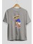 Teddy Bear Play Hard Ön Baskılı Gri Oversize T-Shirt Unisex Erkek Kadın Bisiklet Yaka 2