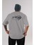 Hotrod Arka Baskılı Gri Oversize T-Shirt Unisex Erkek Kadın Bisiklet Yaka 1