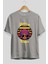 Cat Retro Vibes Ön Baskılı Gri Oversize T-Shirt Unisex Erkek Kadın Bisiklet Yaka 2