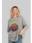 Cat Retro Vibes Ön Baskılı Gri Oversize T-Shirt Unisex Erkek Kadın Bisiklet Yaka 4