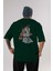 Hadouken Arka Baskılı Zümrüt Yeşili Oversize T-Shirt Unisex Erkek Kadın Bisiklet Yaka 1