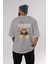 Teddy Bear Romance Superior Arka Baskılı Gri Oversize T-Shirt Unisex Erkek Kadın Bisiklet Yaka 4