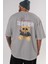 Teddy Bear Romance Superior Arka Baskılı Gri Oversize T-Shirt Unisex Erkek Kadın Bisiklet Yaka 5