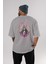 Gigante Fleur Anime Arka Baskılı Gri Oversize T-Shirt %100 Pamuk Erkek Kadın 4