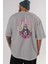 Gigante Fleur Anime Arka Baskılı Gri Oversize T-Shirt %100 Pamuk Erkek Kadın 5