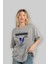 Pray For The Future Ön Baskılı Gri Oversize T-Shirt Unisex Erkek Kadın Bisiklet Yaka 4