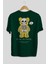 Be Happy Bear Arka Baskılı Zümrüt Yeşili Oversize T-Shirt Unisex Erkek Kadın Bisiklet Yaka 2