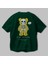 Be Happy Bear Arka Baskılı Zümrüt Yeşili Oversize T-Shirt Unisex Erkek Kadın Bisiklet Yaka 3