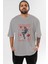 Spaceship Ön Baskılı Gri Oversize T-Shirt Unisex Erkek Kadın Bisiklet Yaka 1