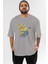 Minion Ön Baskılı Gri Oversize T-Shirt Unisex Erkek Kadın Bisiklet Yaka 1
