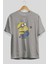 Minion Ön Baskılı Gri Oversize T-Shirt Unisex Erkek Kadın Bisiklet Yaka 2