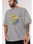 Minion Ön Baskılı Gri Oversize T-Shirt Unisex Erkek Kadın Bisiklet Yaka 3