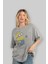 Minion Ön Baskılı Gri Oversize T-Shirt Unisex Erkek Kadın Bisiklet Yaka 4