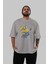 Minion Ön Baskılı Gri Oversize T-Shirt Unisex Erkek Kadın Bisiklet Yaka 5