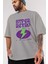Hyper Retro Yazılı Ön Baskılı Gri Oversize T-Shirt Unisex Erkek Kadın Bisiklet Yaka 3