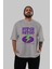 Hyper Retro Yazılı Ön Baskılı Gri Oversize T-Shirt Unisex Erkek Kadın Bisiklet Yaka 5