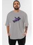 Having Fun In Outer Space Ön Baskılı Gri Oversize T-Shirt Unisex Erkek Kadın Bisiklet Yaka 1