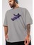 Having Fun In Outer Space Ön Baskılı Gri Oversize T-Shirt Unisex Erkek Kadın Bisiklet Yaka 3