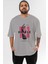 Humble Ön Baskılı Gri Oversize T-Shirt Unisex Erkek Kadın Bisiklet Yaka 1