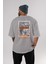 Brooklyn Street Arka Baskılı Gri Oversize T-Shirt Unisex Erkek Kadın Bisiklet Yaka 4