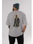 Classic Mercenary Arka Baskılı Gri Oversize T-Shirt Unisex Erkek Kadın Bisiklet Yaka 4