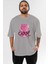 Cool Style Bear Ön Baskılı Gri Oversize T-Shirt Unisex Erkek Kadın Bisiklet Yaka 1