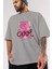 Cool Style Bear Ön Baskılı Gri Oversize T-Shirt Unisex Erkek Kadın Bisiklet Yaka 3