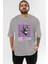 Criminal Damage 2 Ön Baskılı Gri Oversize T-Shirt Unisex Erkek Kadın Bisiklet Yaka 1