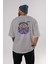 Kaido Of The Beast Arka Baskılı Gri Oversize T-Shirt Unisex Erkek Kadın Bisiklet Yaka 4