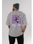 Criminal Damage 2 Arka Baskılı Gri Oversize T-Shirt Unisex Erkek Kadın Bisiklet Yaka 4