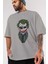 Why So Serious Ön Baskılı Gri Oversize T-Shirt Unisex Erkek Kadın Bisiklet Yaka 3