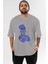 Homer Simpson Ön Baskılı Gri Oversize T-Shirt Unisex Erkek Kadın Bisiklet Yaka 1
