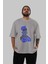 Homer Simpson Ön Baskılı Gri Oversize T-Shirt Unisex Erkek Kadın Bisiklet Yaka 5