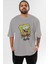 Yellow Sponge Ön Baskılı Gri Oversize T-Shirt Unisex Erkek Kadın Bisiklet Yaka 1