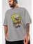 Yellow Sponge Ön Baskılı Gri Oversize T-Shirt Unisex Erkek Kadın Bisiklet Yaka 3
