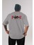 Faith Over Fear Arka Baskılı Gri Oversize T-Shirt Unisex Erkek Kadın Bisiklet Yaka 1