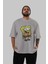 Yellow Sponge Ön Baskılı Gri Oversize T-Shirt Unisex Erkek Kadın Bisiklet Yaka 5