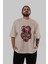Trıbal Anime Ön Baskılı Bej Oversize T-Shirt Erkek Kadın 4