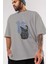 Salt Bae Ön Baskılı Gri Oversize T-Shirt Unisex Erkek Kadın Bisiklet Yaka 3