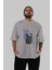 Salt Bae Ön Baskılı Gri Oversize T-Shirt Unisex Erkek Kadın Bisiklet Yaka 5
