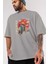 Ronin Ön Baskılı Gri Oversize T-Shirt Unisex Erkek Kadın Bisiklet Yaka 2